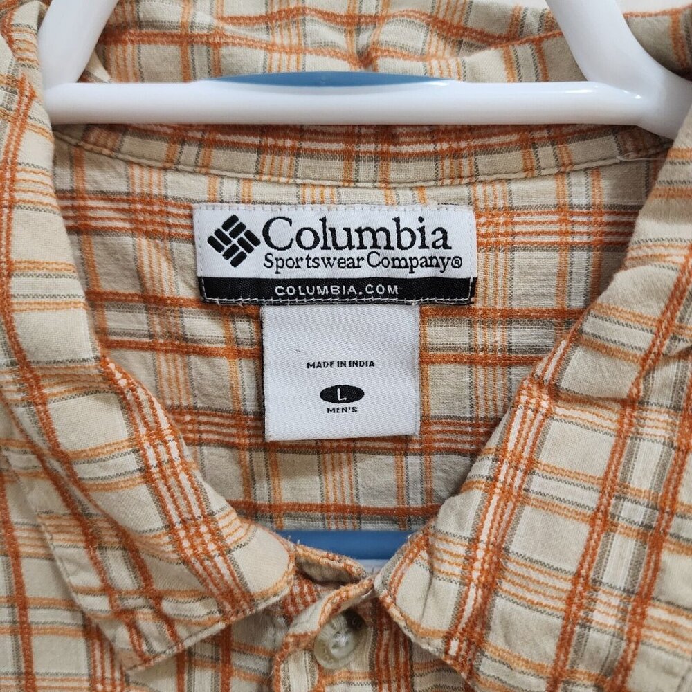 Columbia Orange Plaid Check Short Sleeve Button Up Shirt Size Large Cotton - Picture 3 of 10